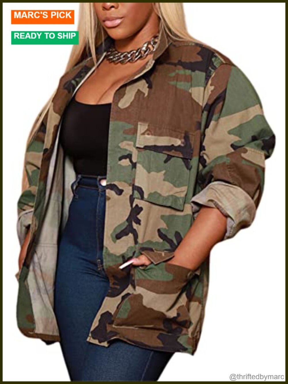 Voghtic Women Casual Camo Jacket Army Print BF Overcoat Long Sleeve Open Front